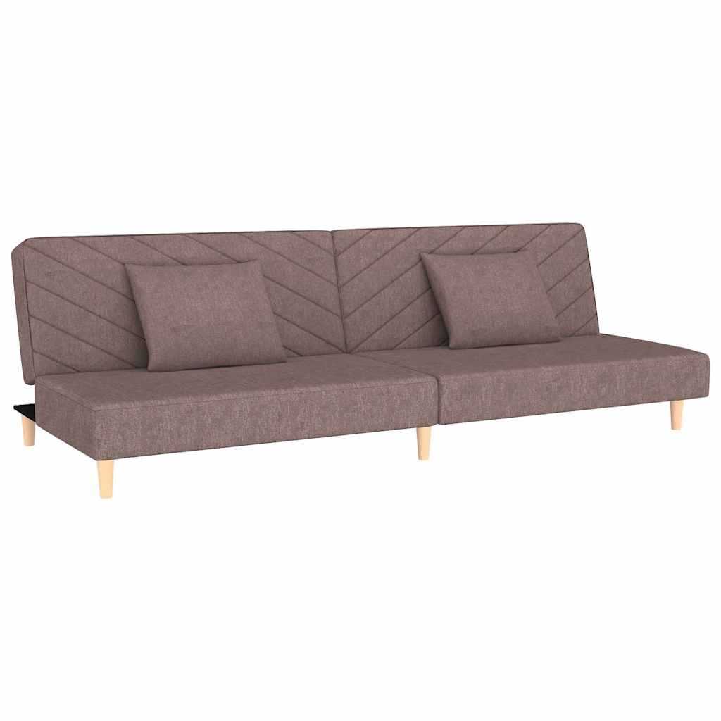 Canapé-lit à 2 places avec deux oreillers taupe tissu - XIOS