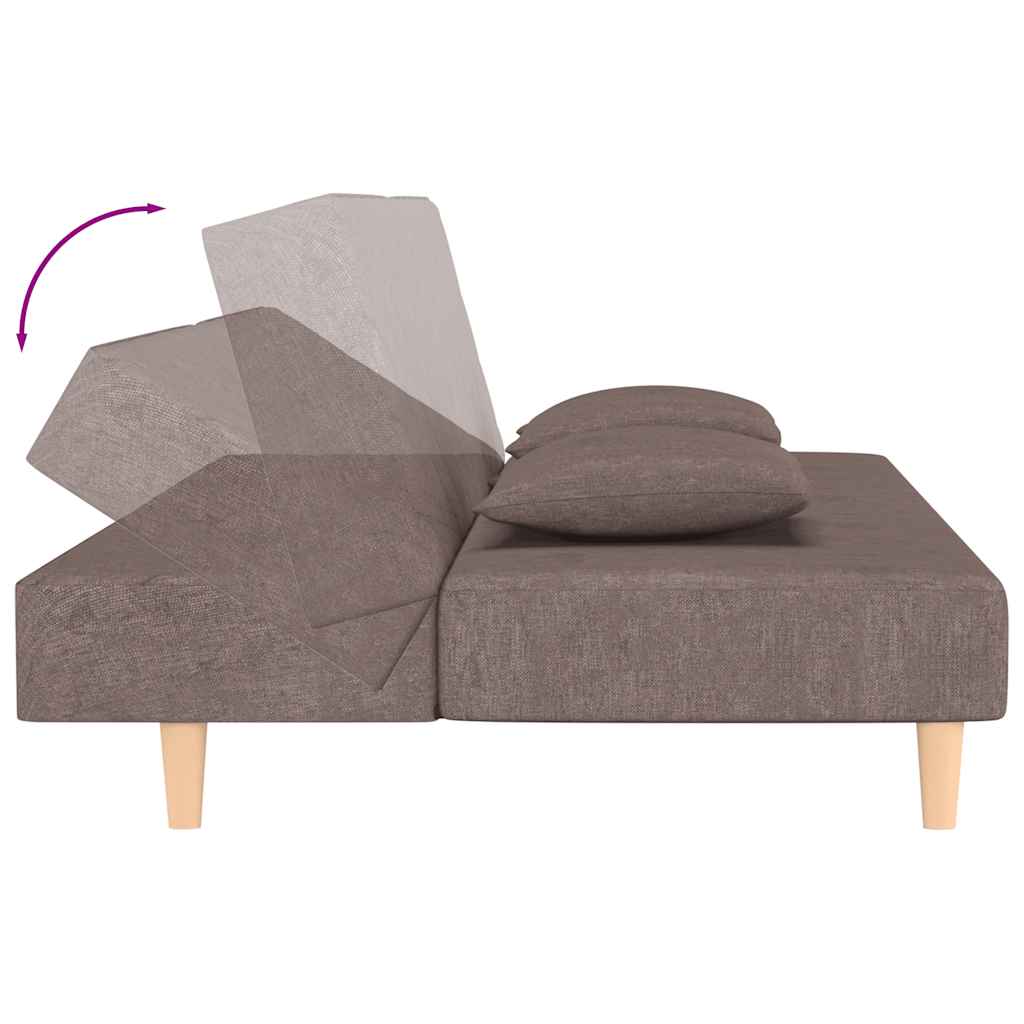 Canapé-lit à 2 places avec deux oreillers taupe tissu - XIOS
