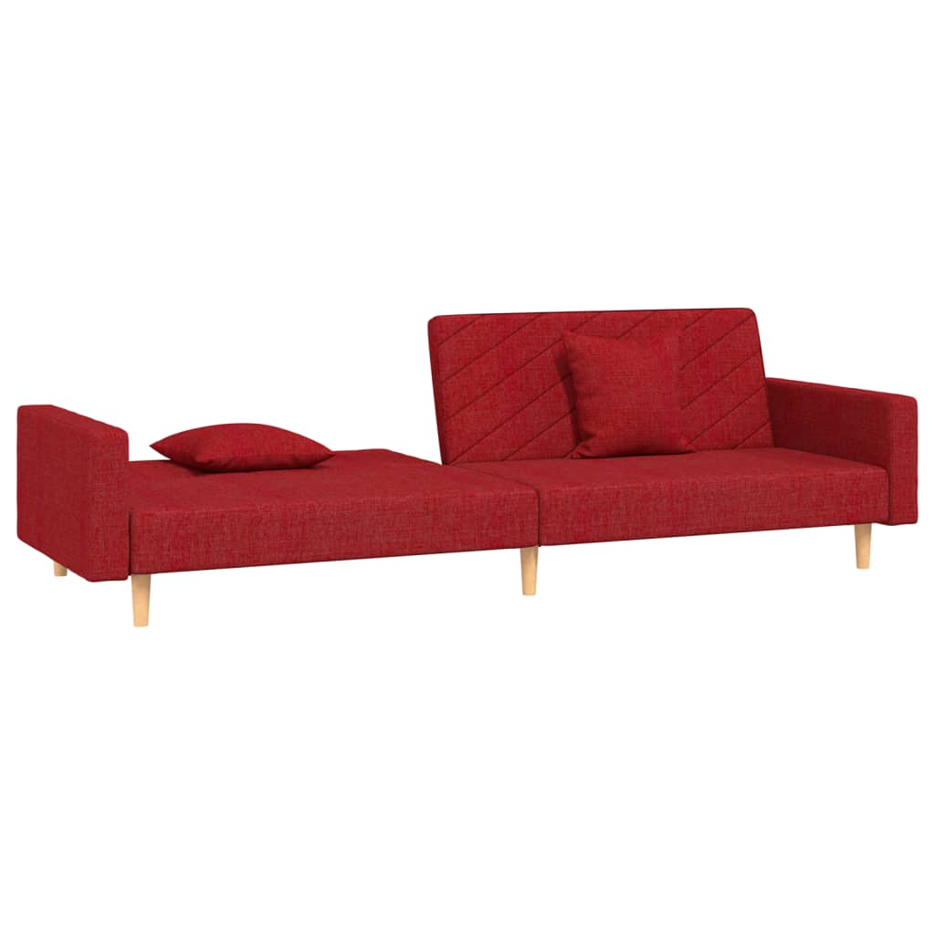 Canapé-lit à 2 places avec deux oreillers rouge bordeaux tissu - XIOS