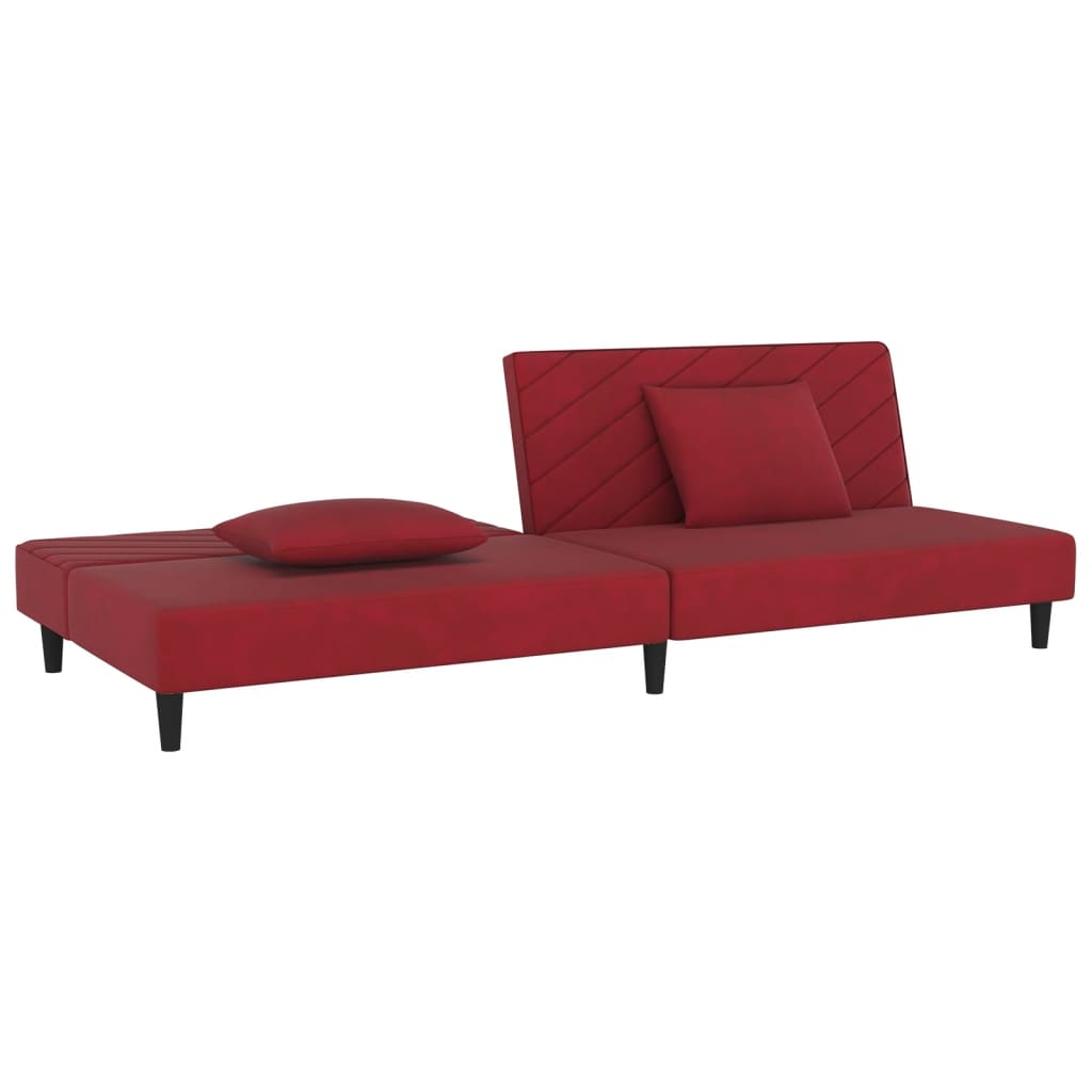Canapé-lit à 2 places et deux oreillers Rouge bordeaux Velours - XIOS