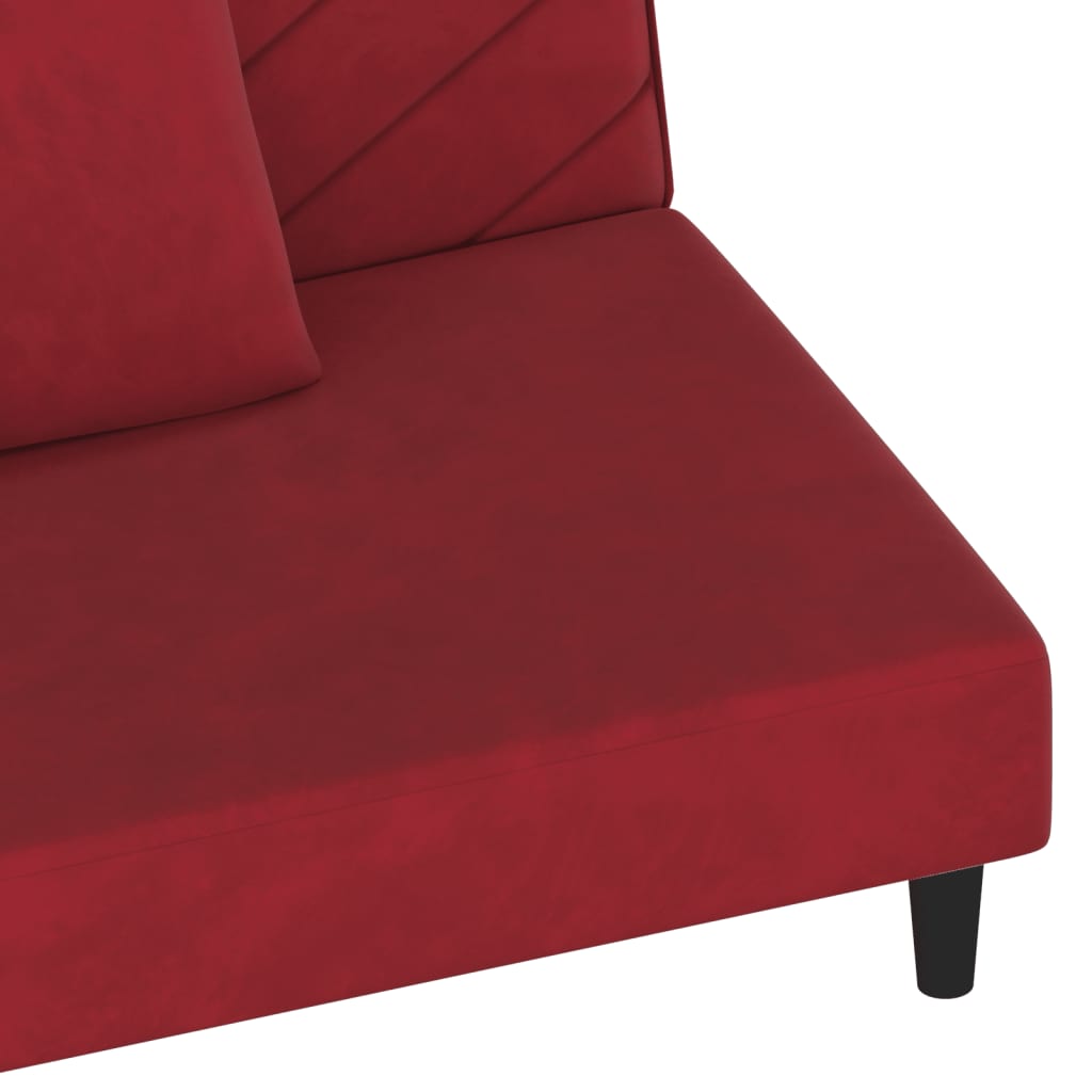 Canapé-lit à 2 places et deux oreillers Rouge bordeaux Velours - XIOS