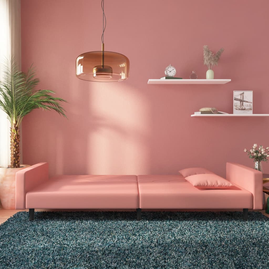 Canapé-lit à 2 places avec deux oreillers Rose Velours - XIOS