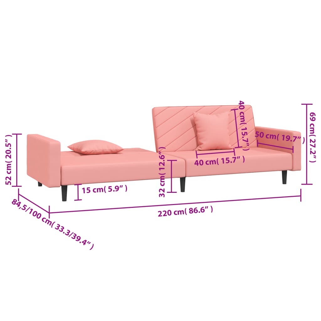 Canapé-lit à 2 places avec deux oreillers Rose Velours - XIOS