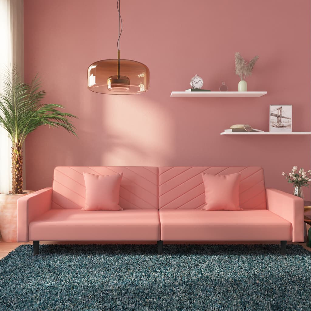 Canapé-lit à 2 places avec deux oreillers Rose Velours - XIOS