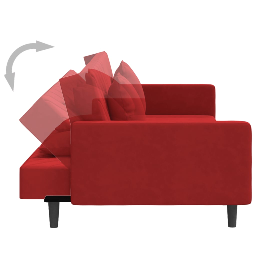 Canapé-lit à 2 places et deux oreillers Rouge bordeaux Velours - XIOS