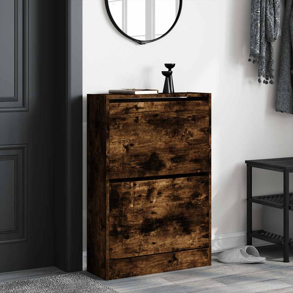 Armoire à chaussures chêne fumé 60x21x87,5 cm bois d'ingénierie - XIOS