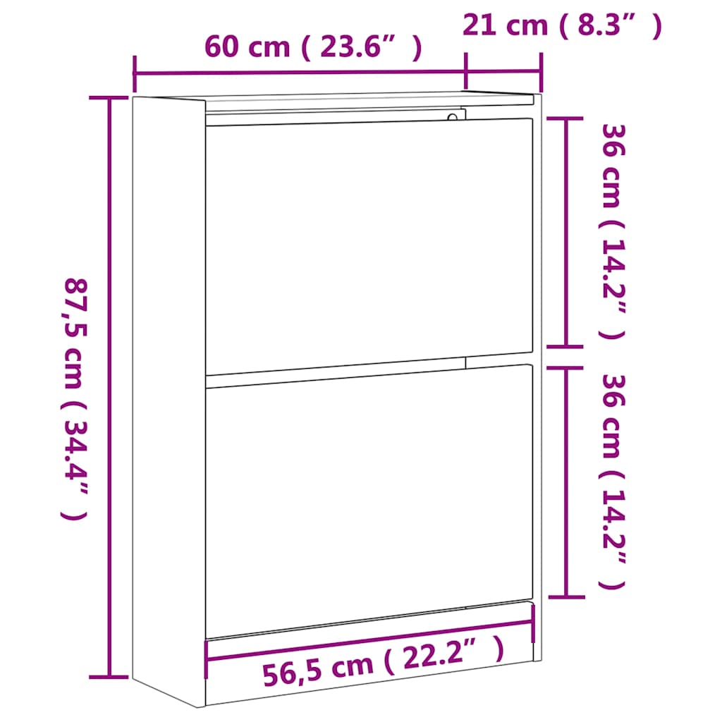 Armoire à chaussures chêne fumé 60x21x87,5 cm bois d'ingénierie - XIOS
