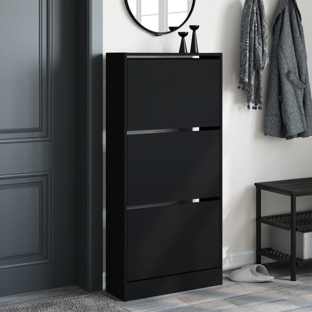 Armoire à chaussures noir 60x21x125,5 cm bois d'ingénierie - XIOS