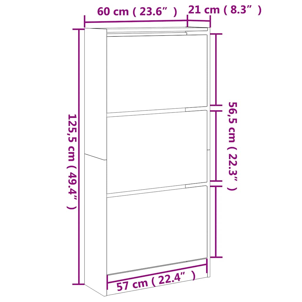 Armoire à chaussures chêne sonoma 60x21x125,5cm bois ingénierie - XIOS