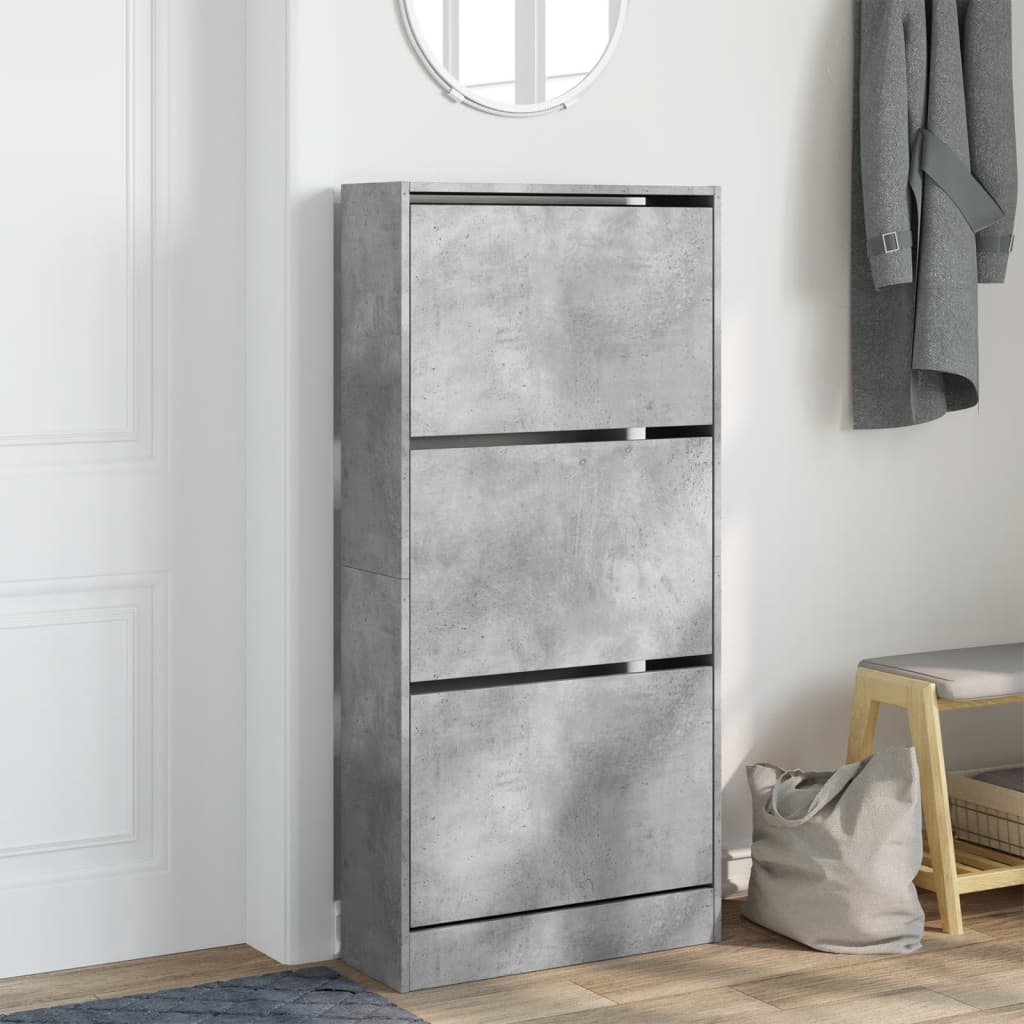 Armoire à chaussures gris béton 60x21x125,5cm bois d'ingénierie - XIOS