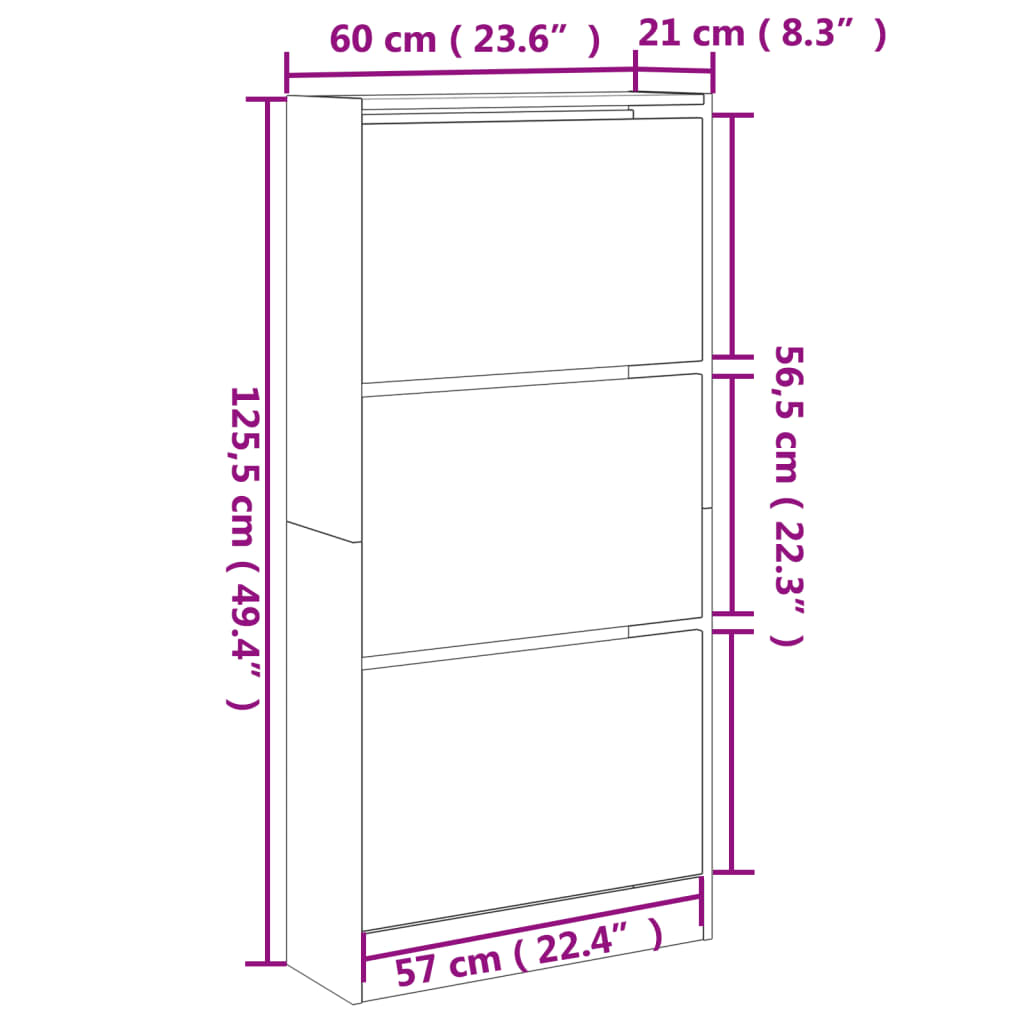 Armoire à chaussures gris béton 60x21x125,5cm bois d'ingénierie - XIOS