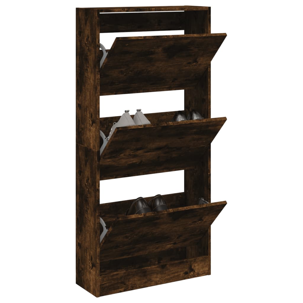 Armoire à chaussures chêne fumé 60x21x125,5 cm bois ingénierie - XIOS