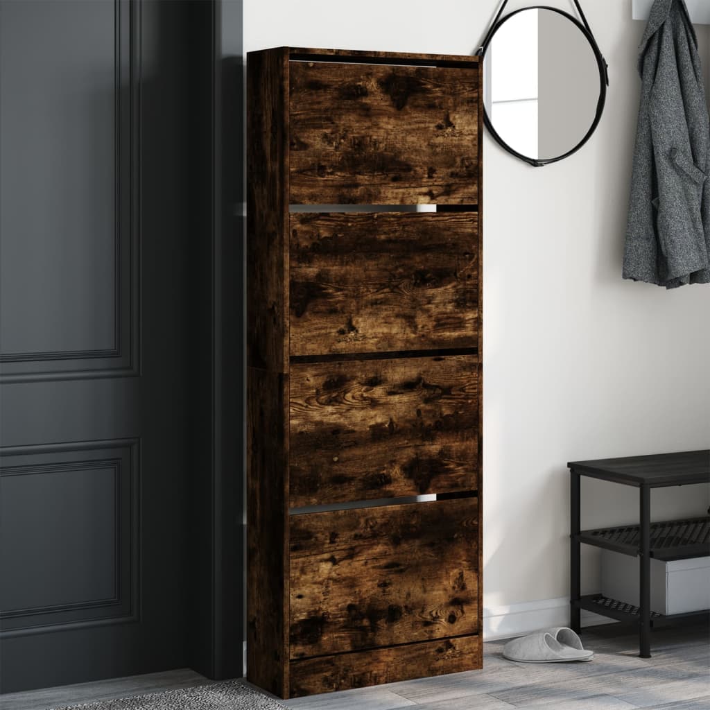 Armoire à chaussures chêne fumé 60x21x163,5 cm bois ingénierie - XIOS