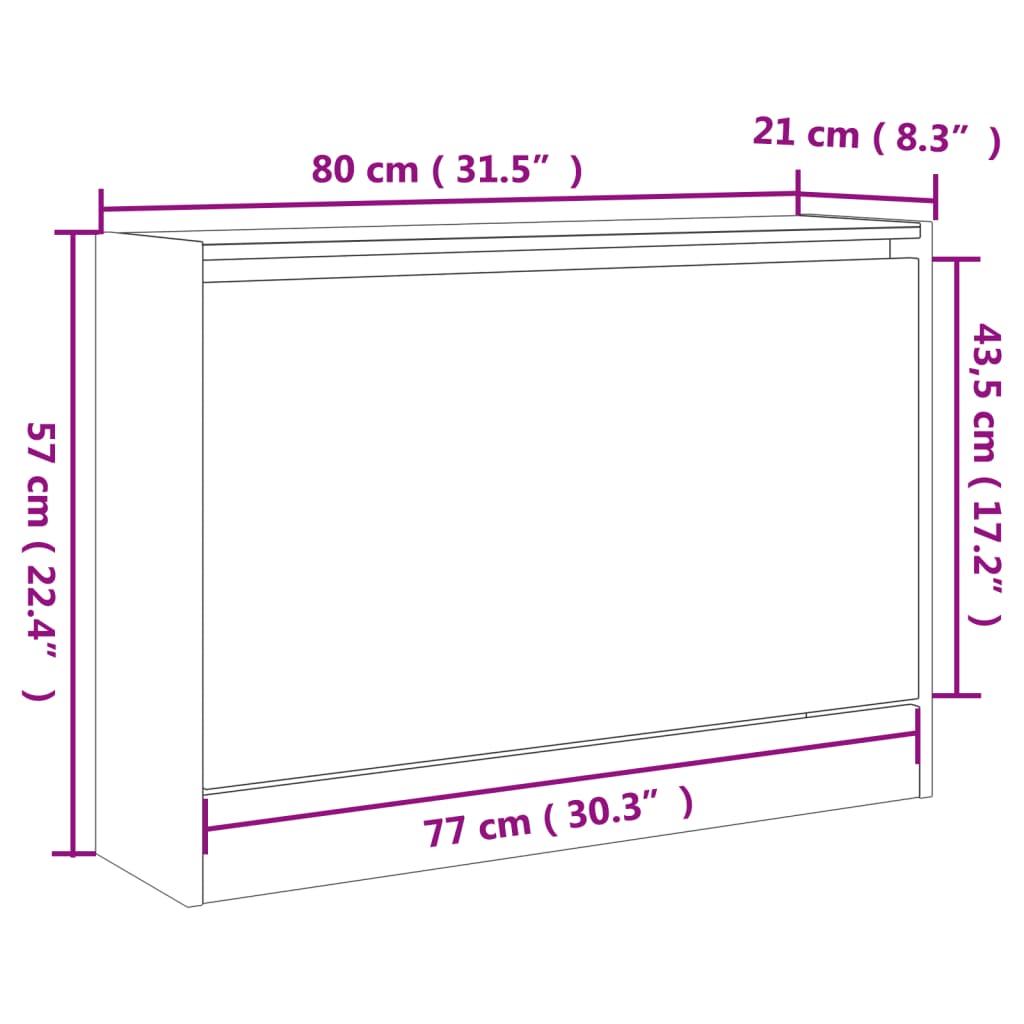 Armoire à chaussures chêne fumé 80x21x57 cm bois ingénierie - XIOS