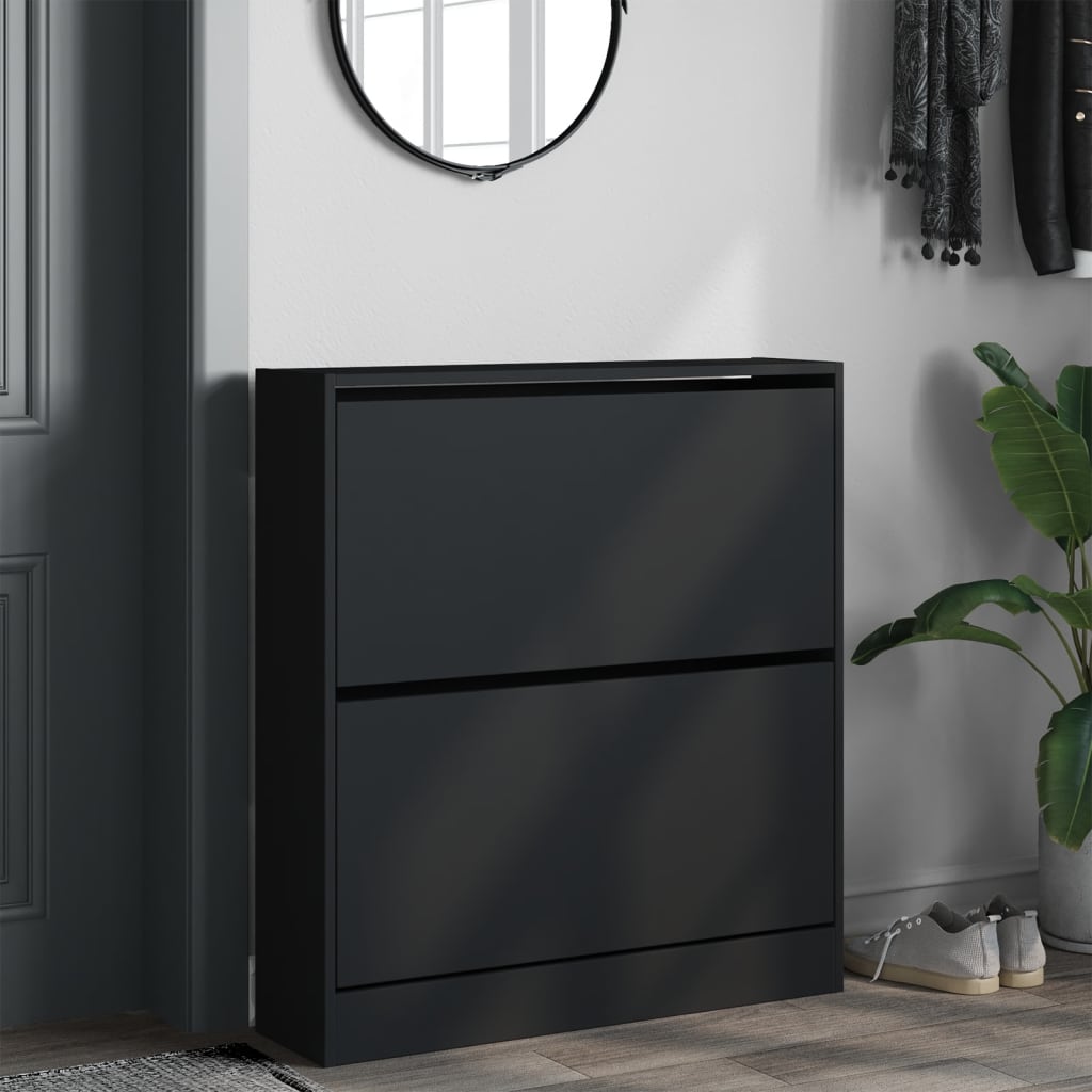 Armoire à chaussures noir 80x21x87,5 cm bois d'ingénierie - XIOS