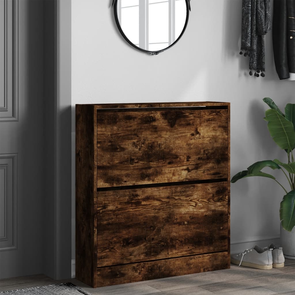 Armoire à chaussures chêne fumé 80x21x87,5 cm bois ingénierie - XIOS