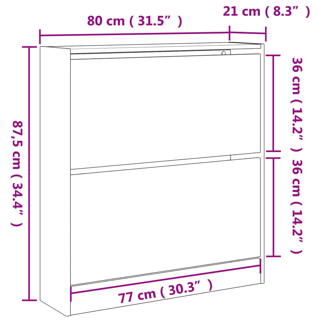 Armoire à chaussures chêne fumé 80x21x87,5 cm bois ingénierie - XIOS