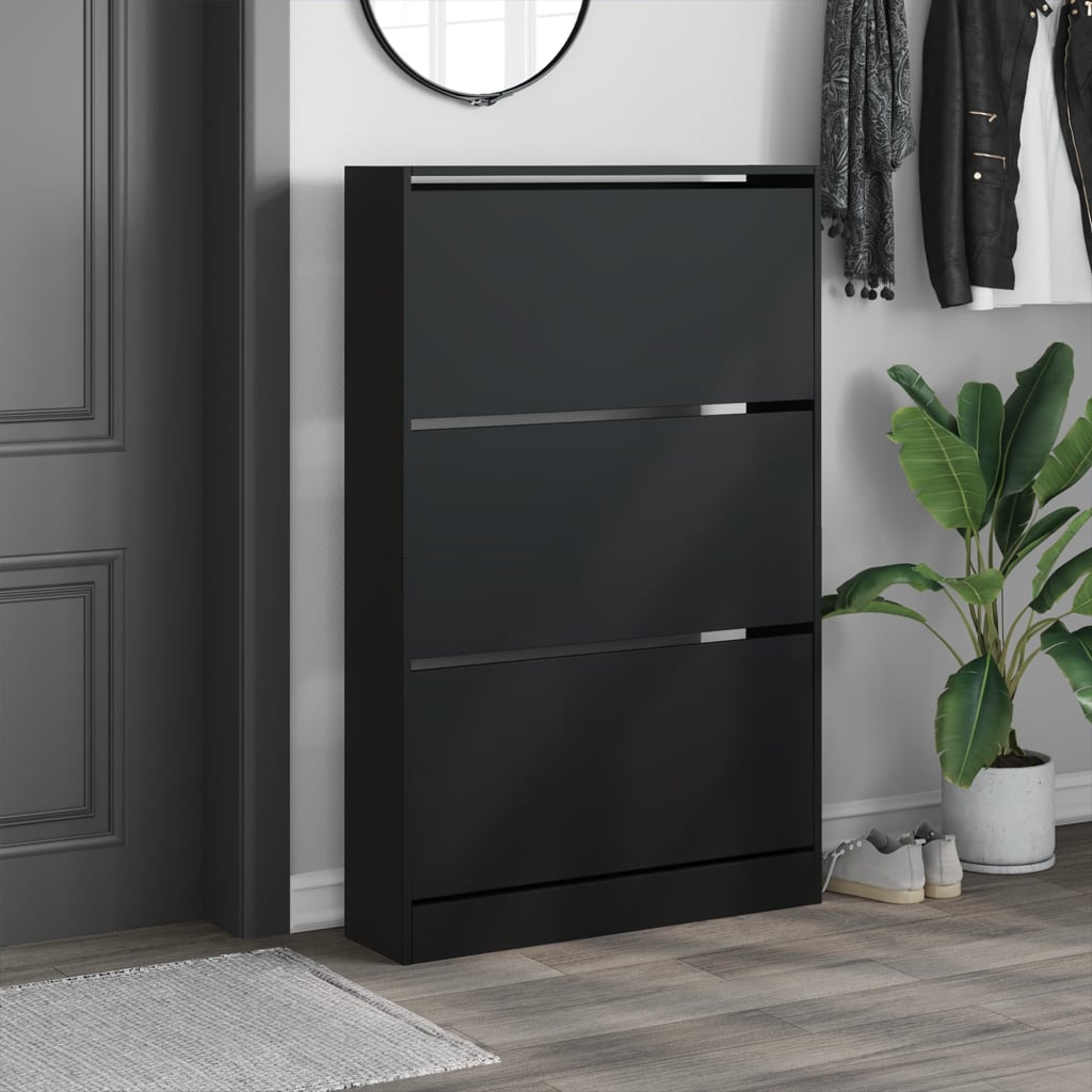 Armoire à chaussures noir 80x21x125,5 cm bois d'ingénierie - XIOS