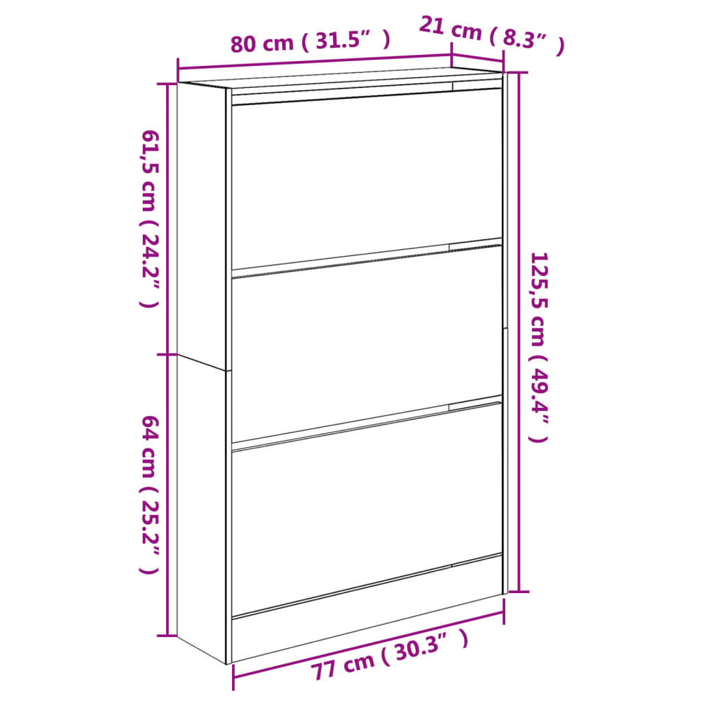Armoire à chaussures noir 80x21x125,5 cm bois d'ingénierie - XIOS