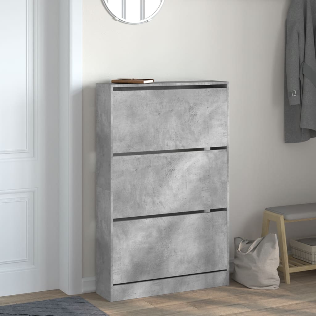 Armoire à chaussures gris béton 80x21x125,5cm bois d'ingénierie - XIOS