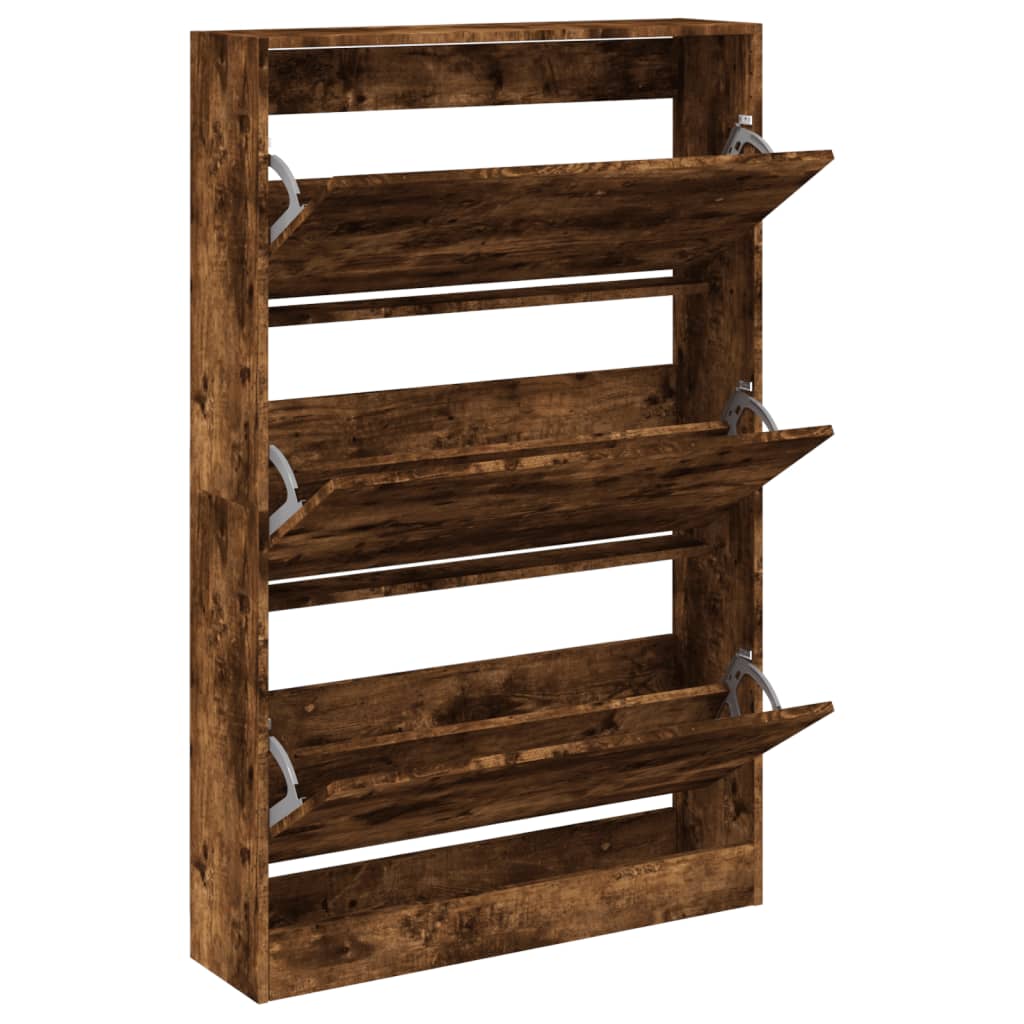 Armoire à chaussures chêne fumé 80x21x125,5 cm bois ingénierie - XIOS