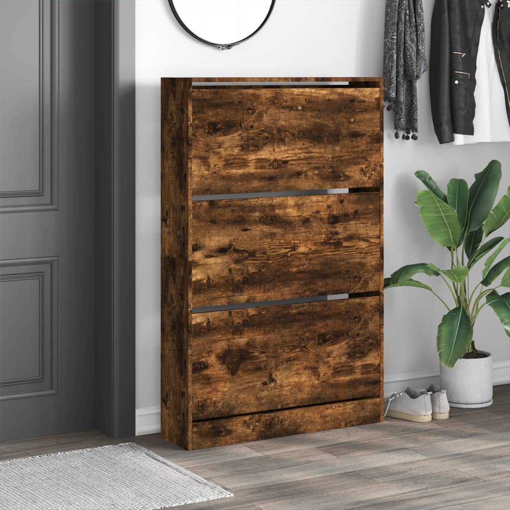 Armoire à chaussures chêne fumé 80x21x125,5 cm bois ingénierie - XIOS
