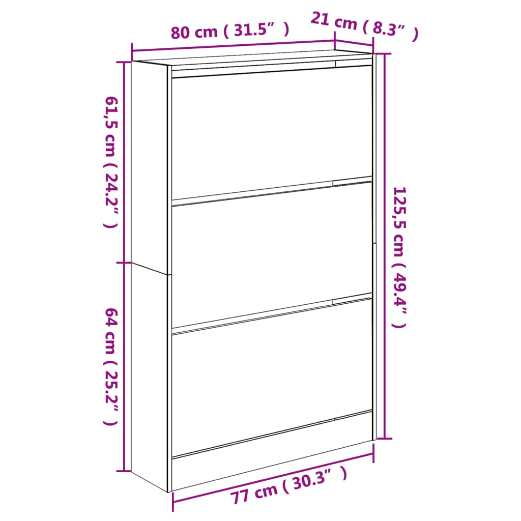 Armoire à chaussures chêne fumé 80x21x125,5 cm bois ingénierie - XIOS