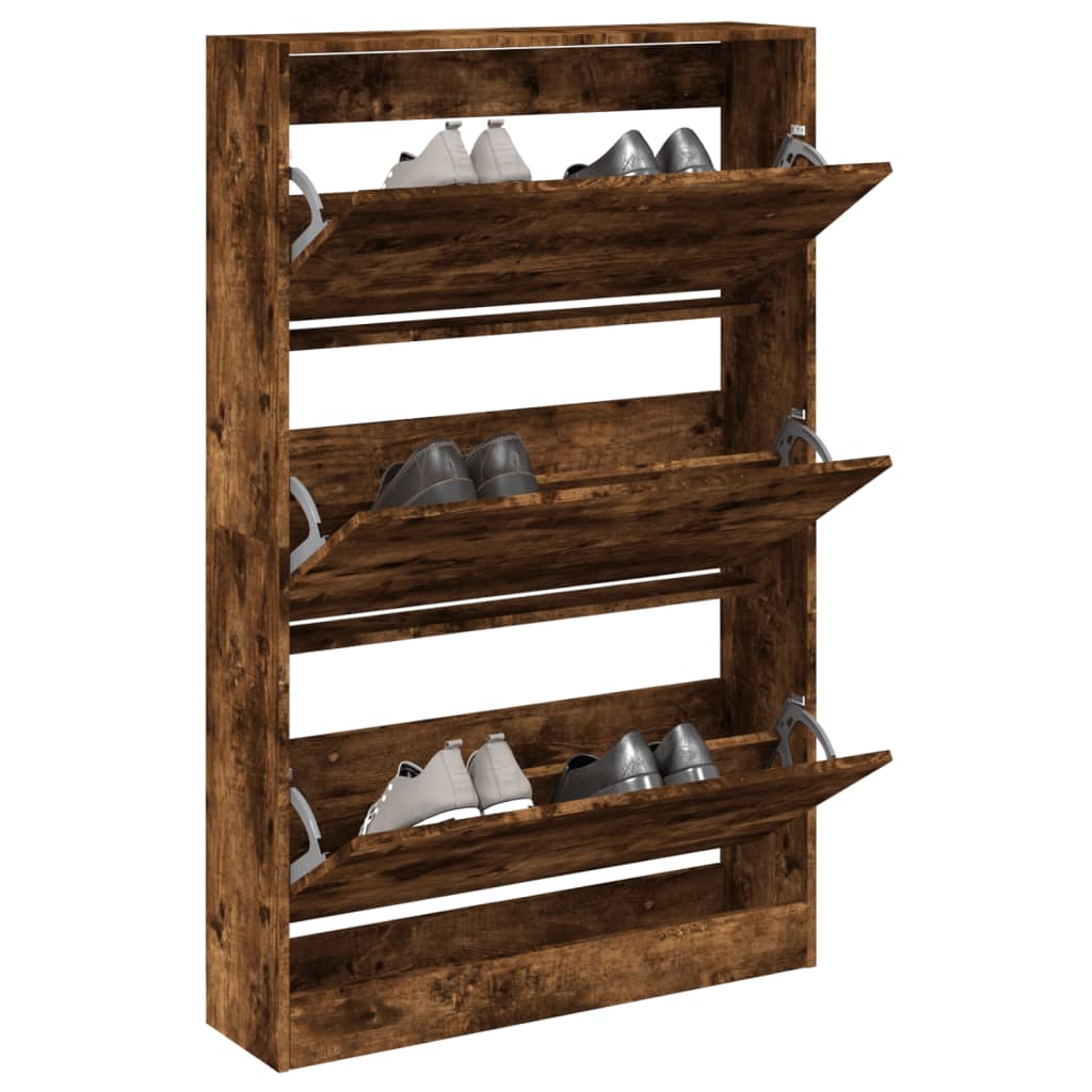 Armoire à chaussures chêne fumé 80x21x125,5 cm bois ingénierie - XIOS
