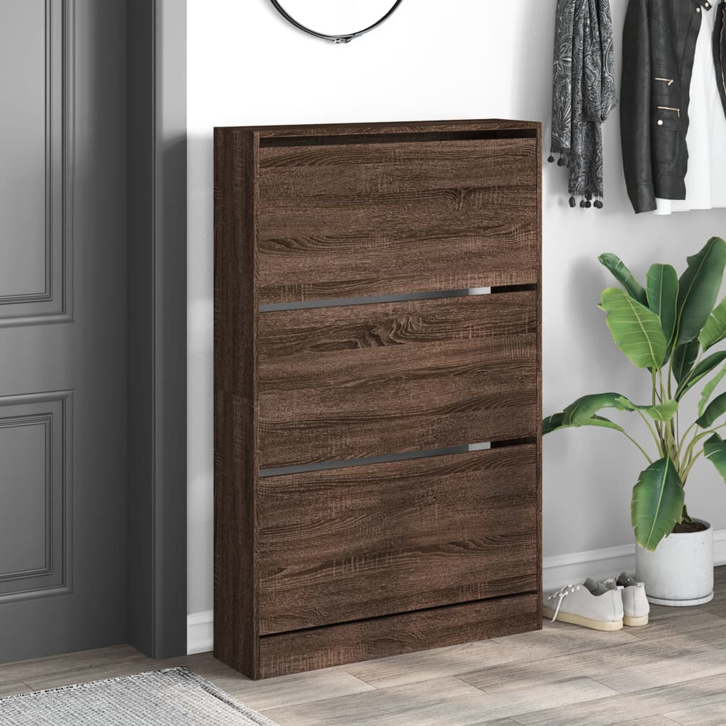Armoire à chaussures chêne marron 80x21x125,5cm bois ingénierie - XIOS