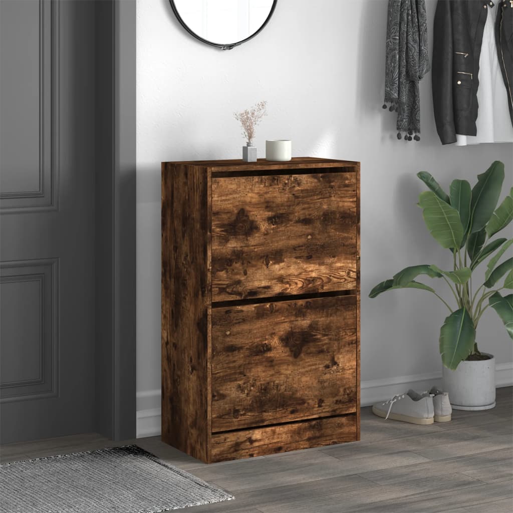 Armoire à chaussures chêne fumé 60x34x96,5 cm bois d'ingénierie - XIOS