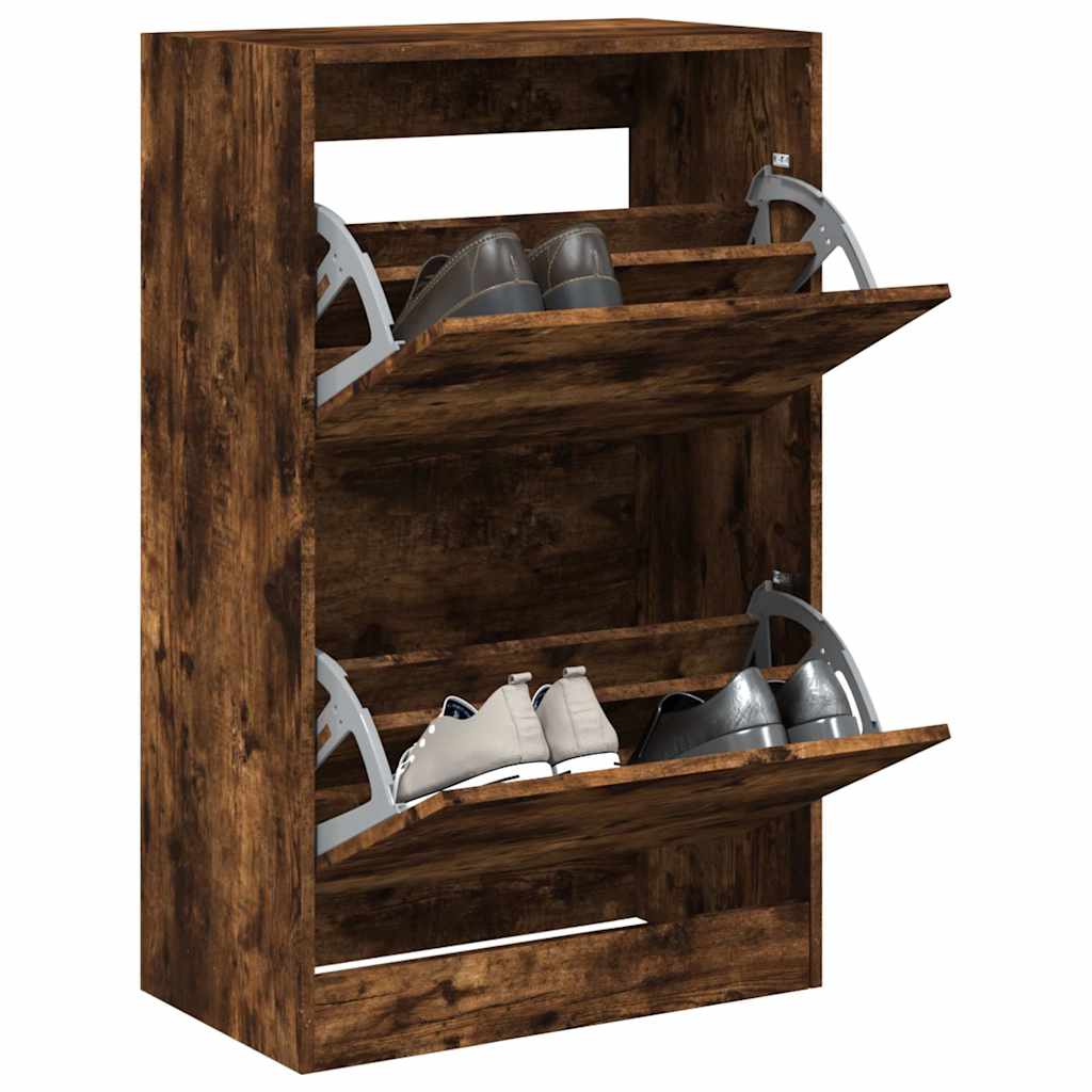 Armoire à chaussures chêne fumé 60x34x96,5 cm bois d'ingénierie - XIOS