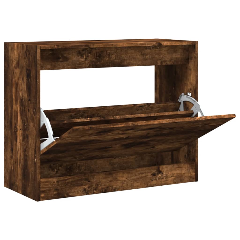 Armoire à chaussures chêne fumé 80x34x63 cm bois d'ingénierie - XIOS