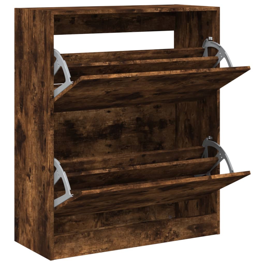 Armoire à chaussures chêne fumé 80x34x96,5 cm bois d'ingénierie - XIOS