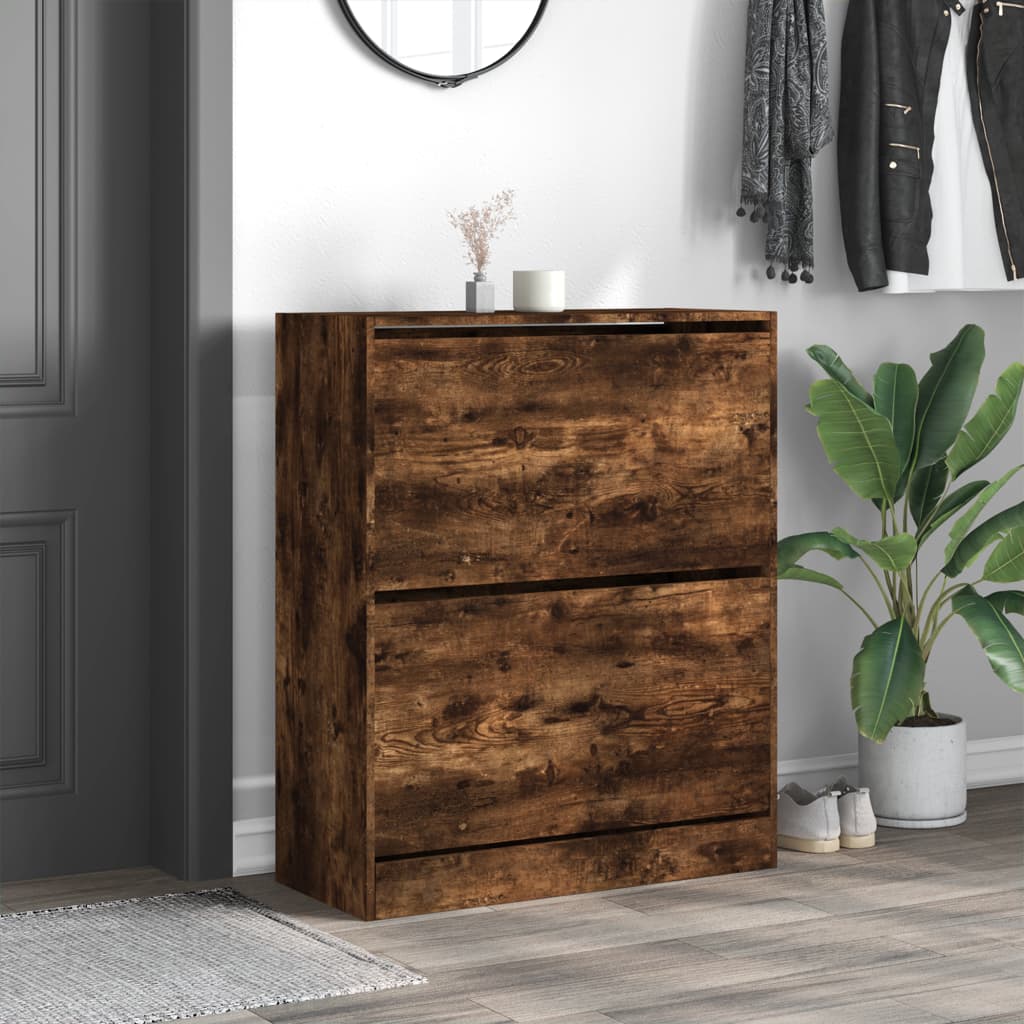 Armoire à chaussures chêne fumé 80x34x96,5 cm bois d'ingénierie - XIOS