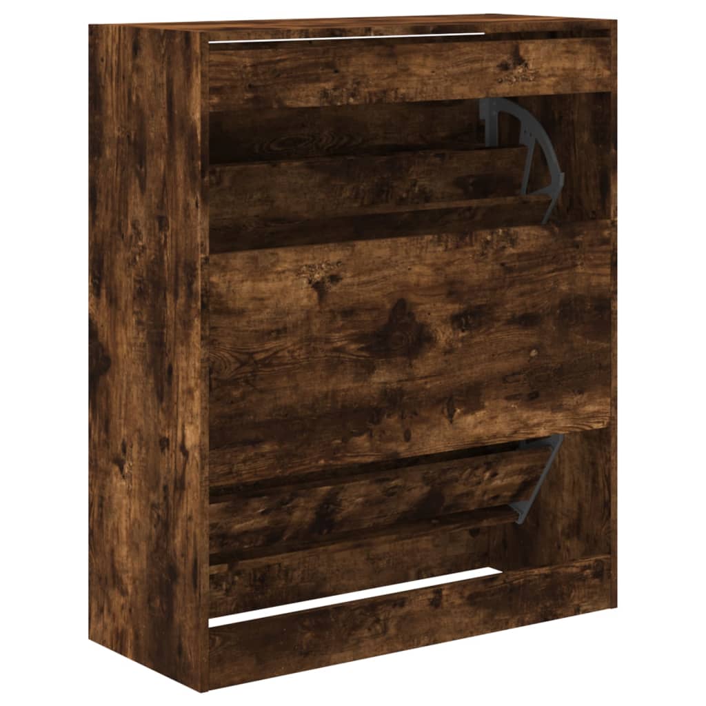 Armoire à chaussures chêne fumé 80x34x96,5 cm bois d'ingénierie - XIOS