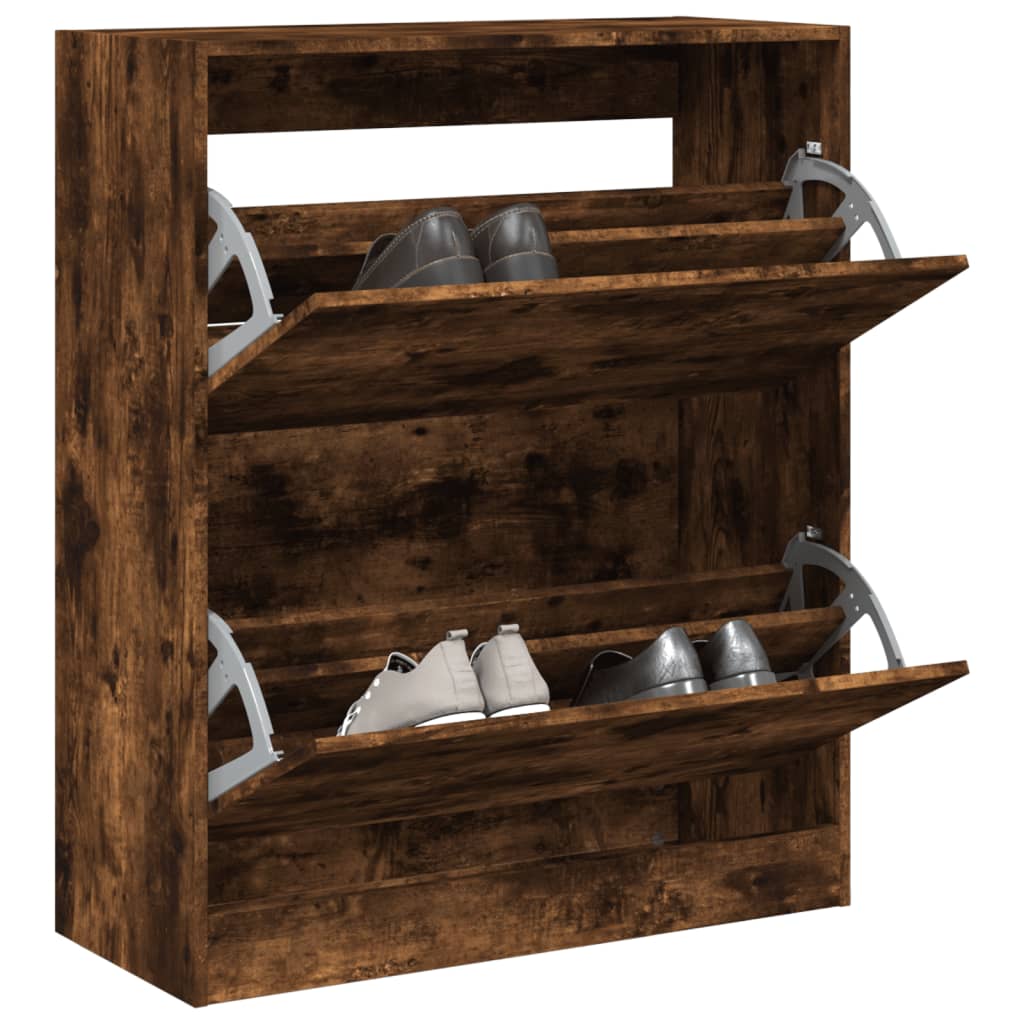 Armoire à chaussures chêne fumé 80x34x96,5 cm bois d'ingénierie - XIOS