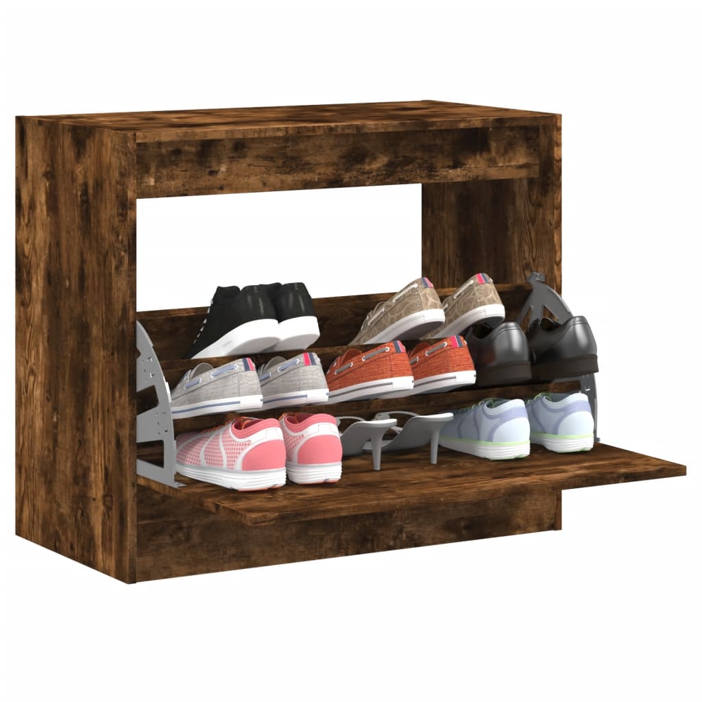 Armoire à chaussures chêne fumé 80x42x69 cm bois d'ingénierie - XIOS