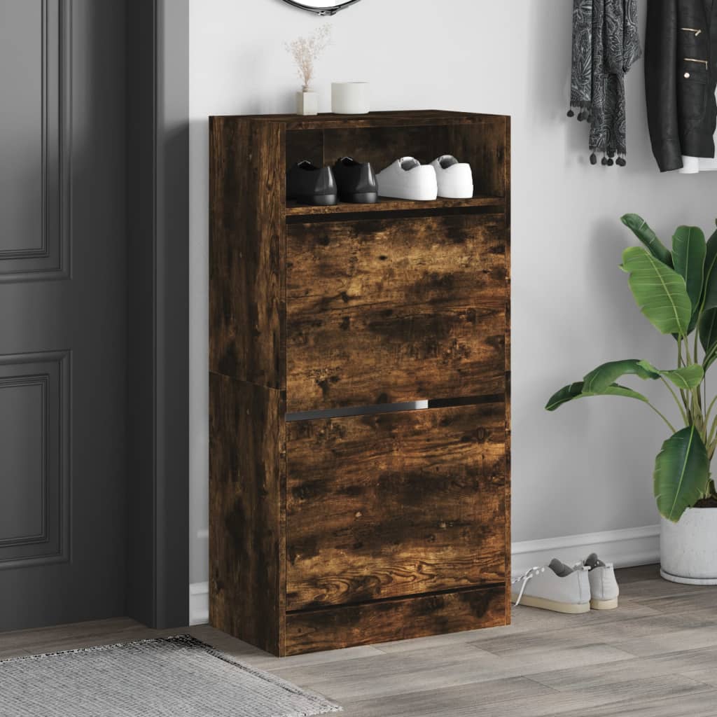 Armoire à chaussures chêne fumé 60x34x116 cm bois d'ingénierie - XIOS