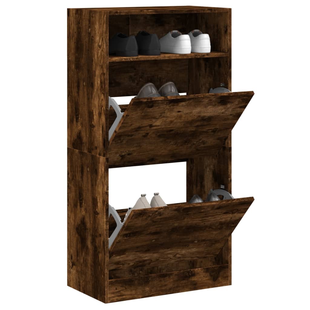 Armoire à chaussures chêne fumé 60x34x116 cm bois d'ingénierie - XIOS