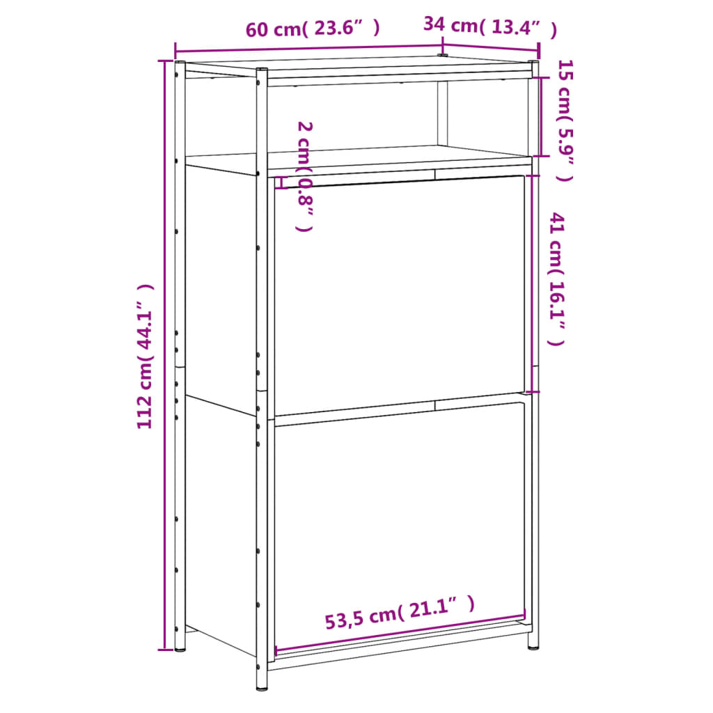 Armoire à chaussures chêne fumé 60x34x112 cm bois d'ingénierie - XIOS