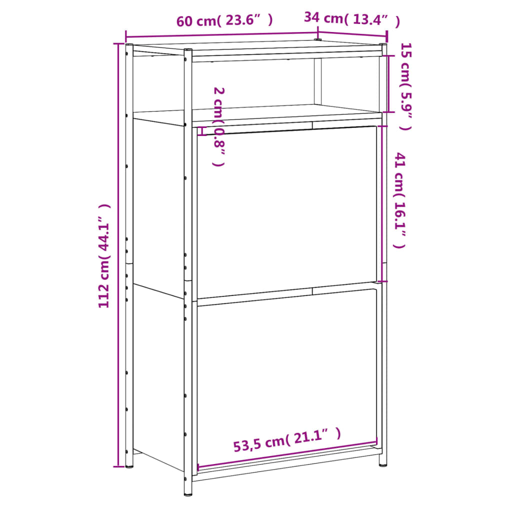 Armoire à chaussures chêne marron 60x34x112cm bois d'ingénierie - XIOS
