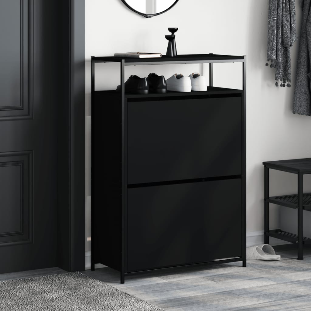 Armoire à chaussures noir 75x34x112 cm bois d'ingénierie - XIOS
