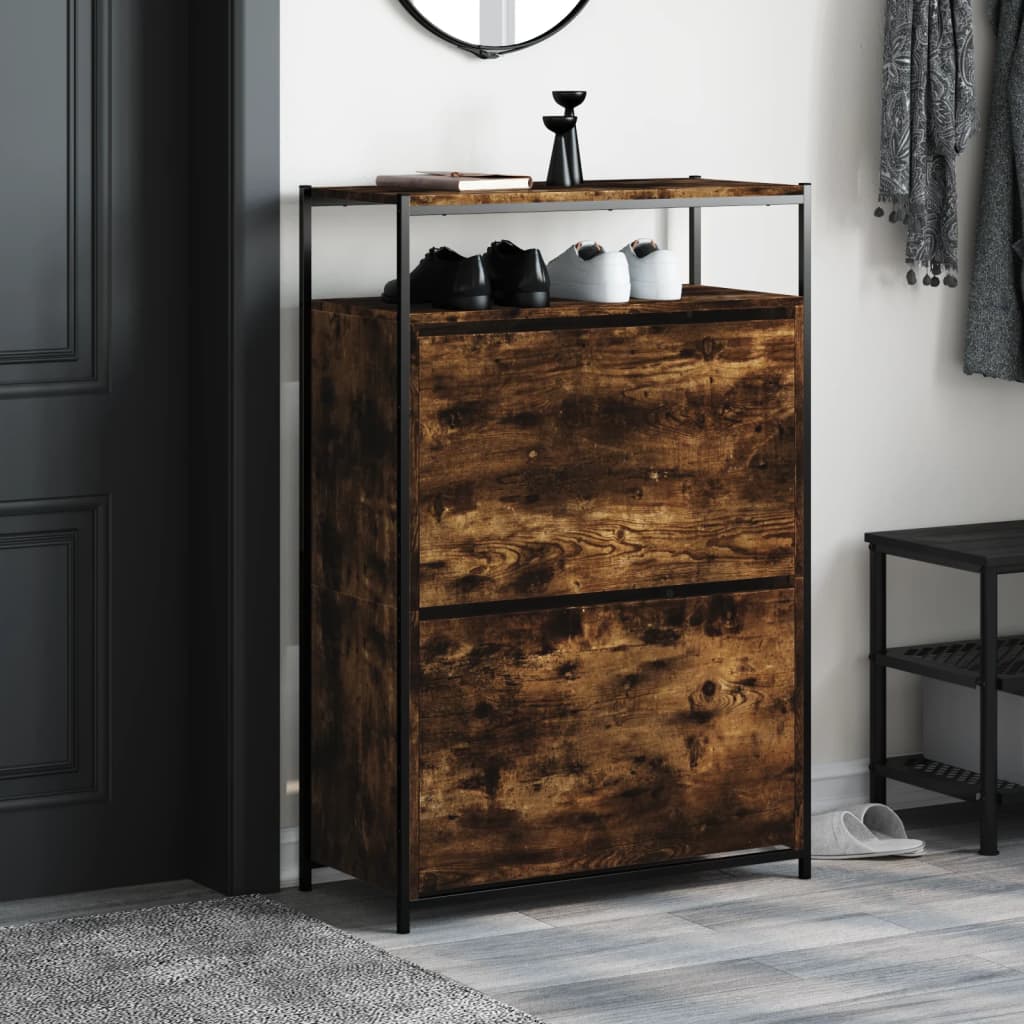 Armoire à chaussures chêne fumé 75x34x112 cm bois d'ingénierie - XIOS