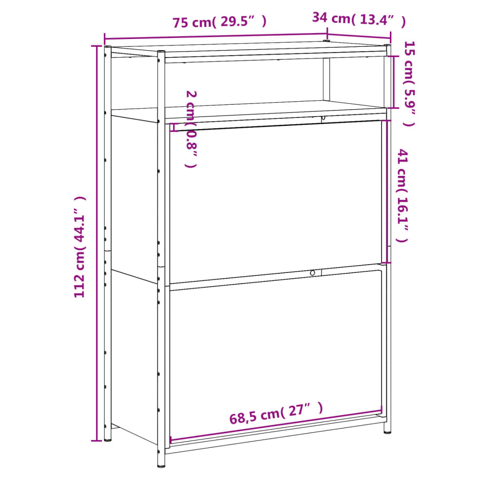 Armoire à chaussures chêne fumé 75x34x112 cm bois d'ingénierie - XIOS