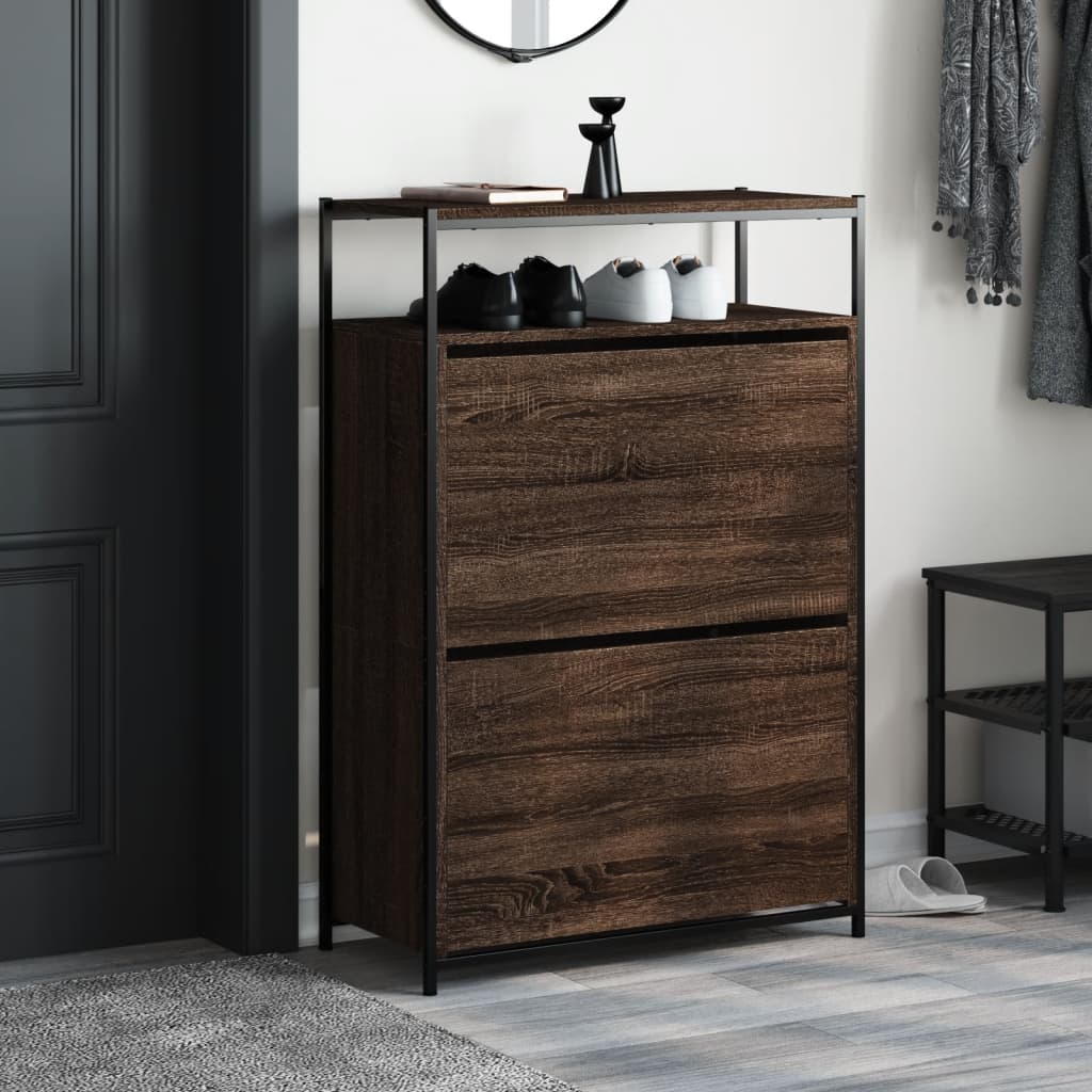 Meuble à chaussures chêne marron 75x34x112 cm bois d'ingénierie - XIOS