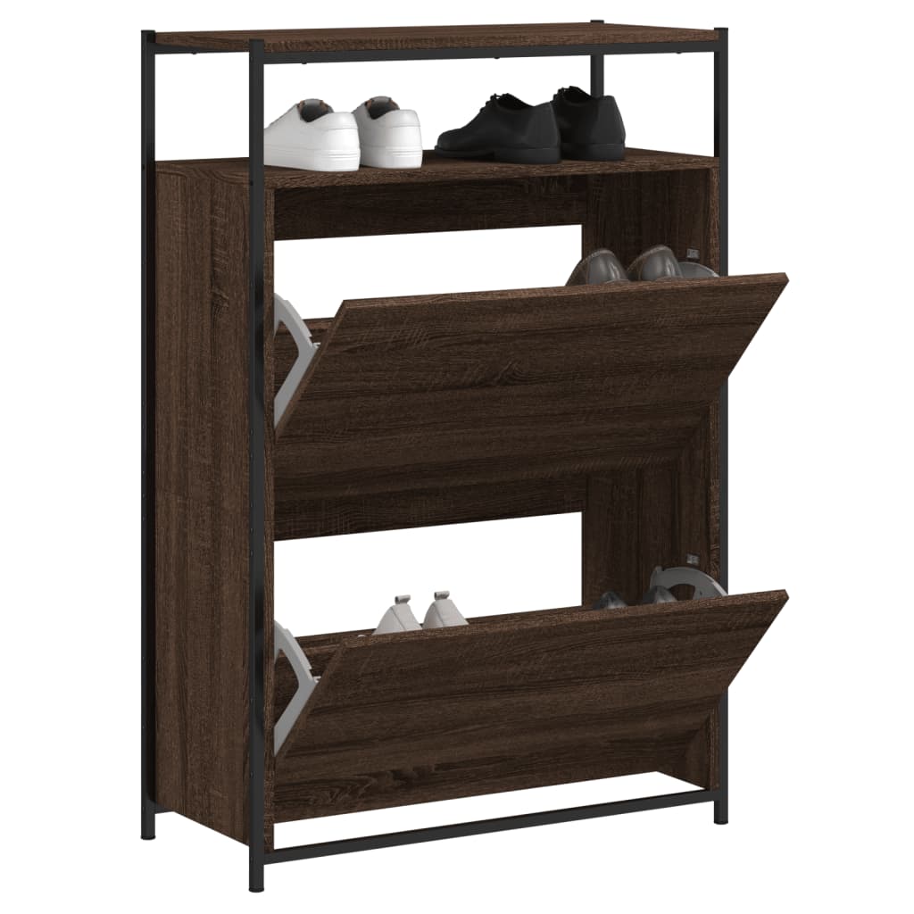Meuble à chaussures chêne marron 75x34x112 cm bois d'ingénierie - XIOS