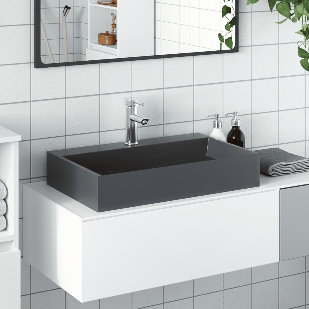 Vasque 60x38x11 cm fonte minérale/marbre anthracite Lavabos vidaXL