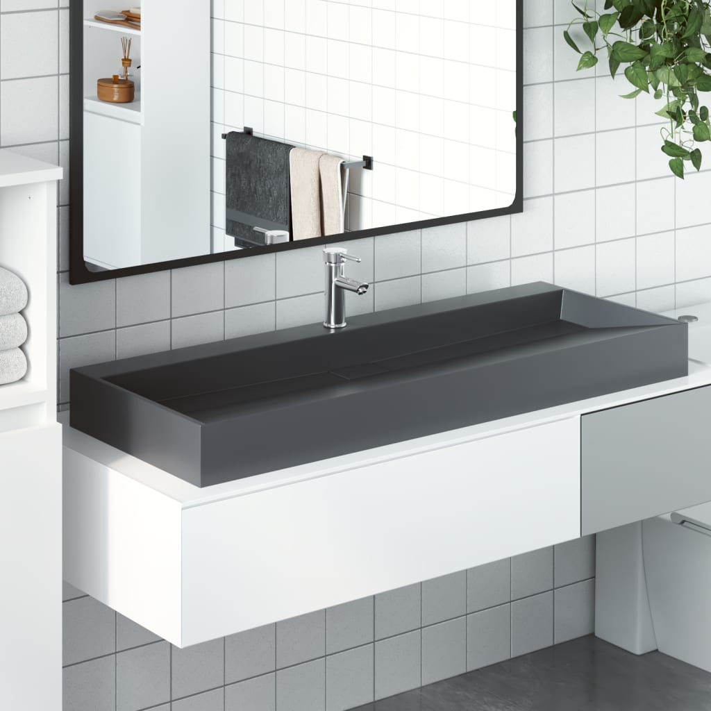 Vasque 120x46x11 cm fonte minérale/marbre anthracite Lavabos vidaXL