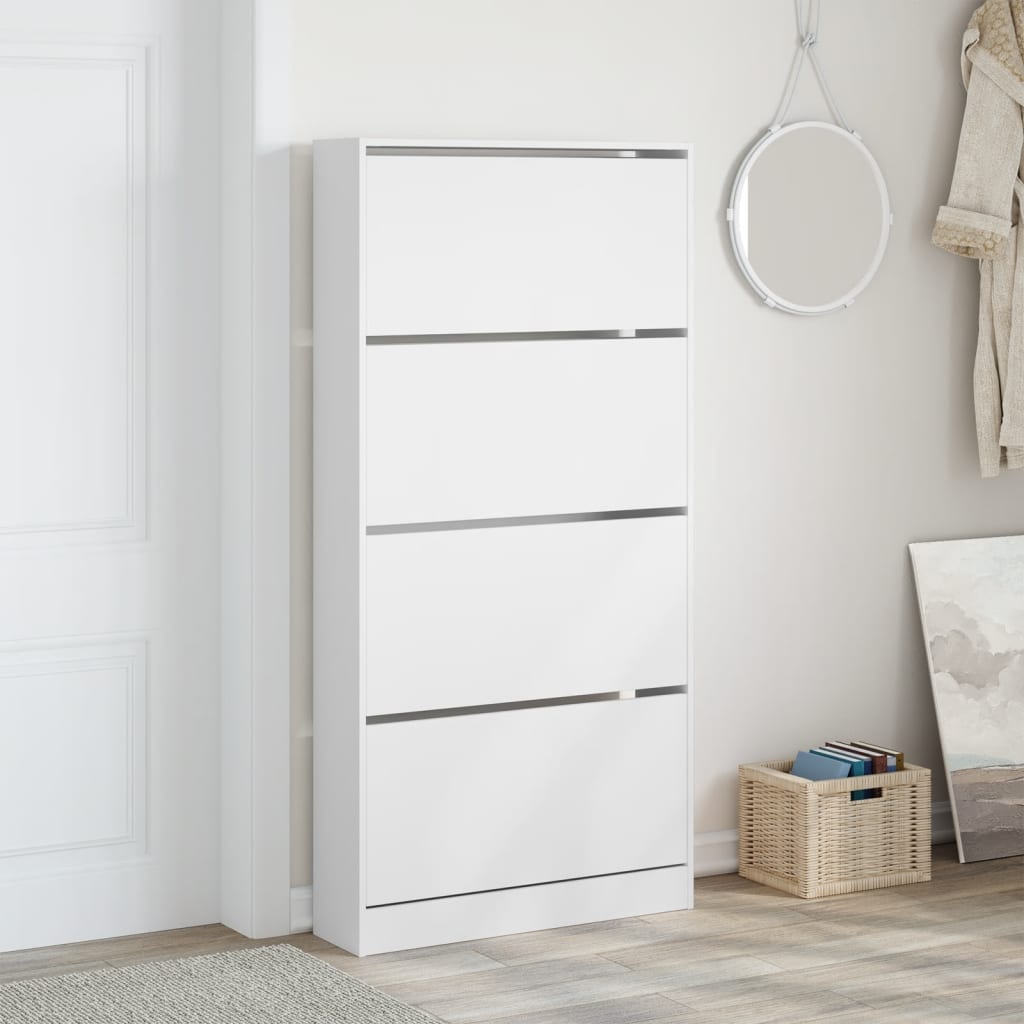 Armoire à chaussures 4 tiroirs rabattables blanc 80x21x163,5 cm - XIOS