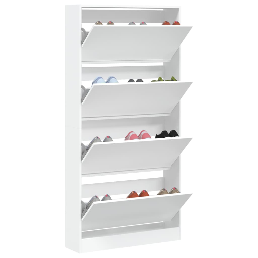 Armoire à chaussures 4 tiroirs rabattables blanc 80x21x163,5 cm - XIOS